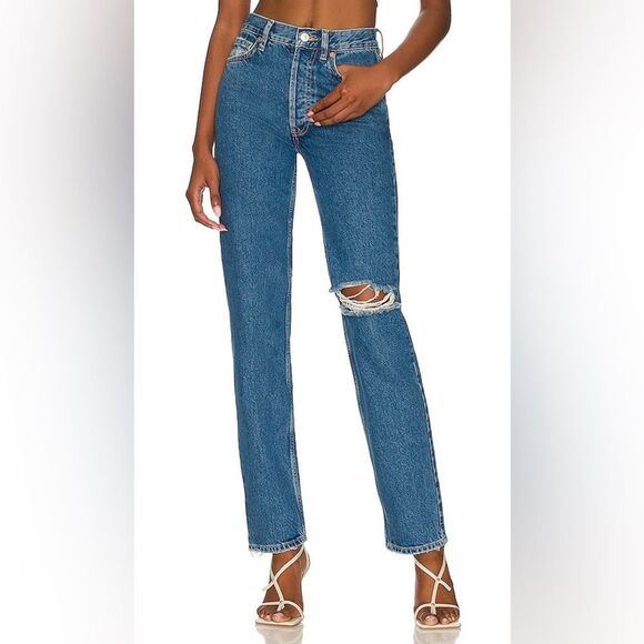 NWT We The Free The Lasso Jean in Sapphire Blue Denim Distressed High Rise Sz 30